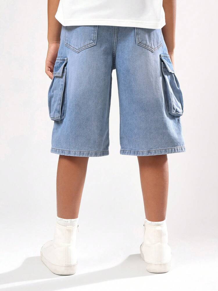 Wide Leg Cargo Denim Jorts With Side Pockets