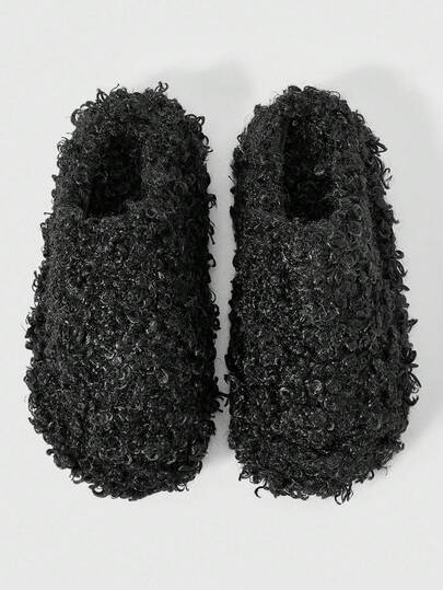 Grunge Punk Women's Fuzzy Slip-On Loafers With Buckle, Soft Bottom Comfortable Furry Slippers For Indoor Home Use