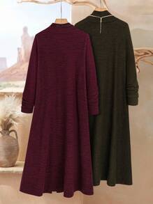 Rusticease Plus Size Women's Solid Color Stand Collar Long Sleeve Button Design Maxi Casual Dress, Fall Women Clothes - Army Green - View 7