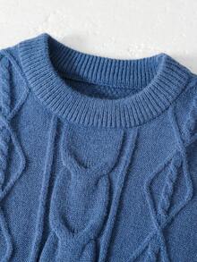 SHEIN 青少年男童休闲日常百搭舒适宽松高领套头毛衣 - 藍色 - 查看 5