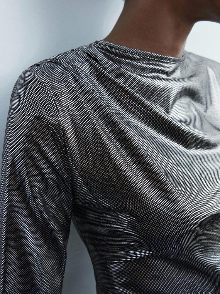 SHEIN Maija Women's Fashion Commuter Metallic Ruffle High Slit Dress Halloween Costume For Women  Christmas Women's Clothing Party Dress  Elegant Dresses For Party   Fall Clothes For Women