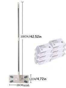 1pc Japanese Style Disposable Dust Collection Mop With Detachable Static Dust Sheets, Slouchy Dusting Paper Mop With Iron Rod Handle - Grey - View 13