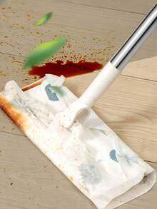 1pc Japanese Style Disposable Dust Collection Mop With Detachable Static Dust Sheets, Slouchy Dusting Paper Mop With Iron Rod Handle - Grey - View 2