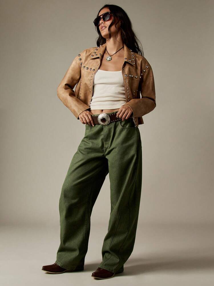 MISSGUIDED Retro Wide Leg Barrel Jeans High Waisted Western Cowgirl Bell Bottom Denim Pants Fall Winter Casual Everyday Streetwear