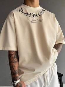 Manfinity EMRG 男士字母印花高领 T 恤 - 卡其色 - 查看 1