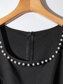 Franclia Pearl Decor Long Sleeve Square Neck Jumpsuit - Black - View 4