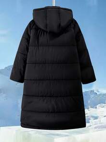 Sparklyn 女童羽绒服，休闲学院风，长袖长款带口袋连帽加厚外套，适合秋冬季外出穿着，可搭配裤子、运动裤、连衣裙、连帽衫、T恤、毛衣等。 - 黑色 - 查看 2