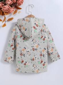 SHEIN Vintaside Kids 女童碎花连帽加厚中长款外套，秋冬 - 灰色 - 查看 2