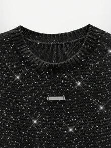 NEON BLANC 男士宽松休闲亮片装饰套头衫，秋冬 - 黑色 - 查看 3