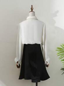 Franclia 优雅合身翻领饰边褶饰前襟纽扣开合长袖卡其色女式衬衫，春/秋 - 白色 - 查看 2