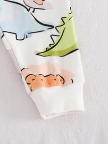 Cozy Pixies 2pcs Young Boy Cartoon Shark & Dinosaur Print Soft Knit Crew Neck Long Sleeve Top And Elastic Waist Pants Snug Fit Pajama Set, Suitable For Autumn/Winter Childrens Animal Print Pajamas Kids Bamboo Pajamas Kids Dinosaur Clothes Cartoon Pajamas - Multicolor - View 6