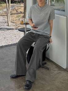 DAZY Men's Striped Navy Blue Suit Pants, Suitable For Commuting All Year Round Fall - Light Grey - View 4