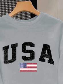SHEIN Leap Crew Tween Girls Casual Loose Fit Letter Print White Long Sleeve Crew Neck Thick Sweatshirt, Suitable For Autumn/Winter Fall - Grey - View 4