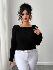 Elenzga Plus Size Elegant Round Neck Bowknot Long Sleeve Pullover Sweater Winter Fall Autumn