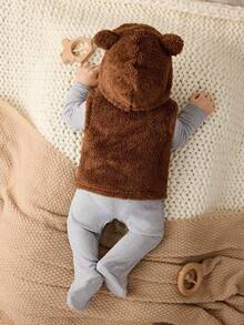 Cozy Pixies 新生女宝宝卡通动物图案针织柔软圆领长袖连体衣和无袖背心两件套，包括小熊套装、泰迪熊宝宝羊羔绒背心和连帽婴儿服，适合冬季和秋季穿着。 - 彩色 - 查看 2