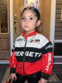 SHEIN 年轻女孩字母印花棒球领休闲夹克 - 彩色 - 查看 6