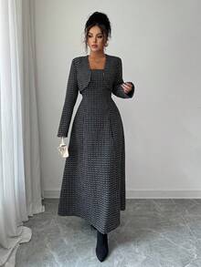 Elenzga 2 pièces Tenue d'Halloween - Ensemble robe camisole et veste à manches longues - Noir et Blanc - Voir 5