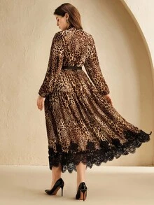 Anewsta Váy maxi họa tiết da báo cỡ lớn bằng vải voan và ren, kiểu dáng cổ điển thanh lịch và kín đáo dành cho nữ, thích hợp cho mùa thu, tiệc tùng, Giáng sinh - Nhiều màu - Xem 7