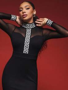 Vixey 对比色网眼绷带迷你连衣裙 - 黑色 - 查看 3