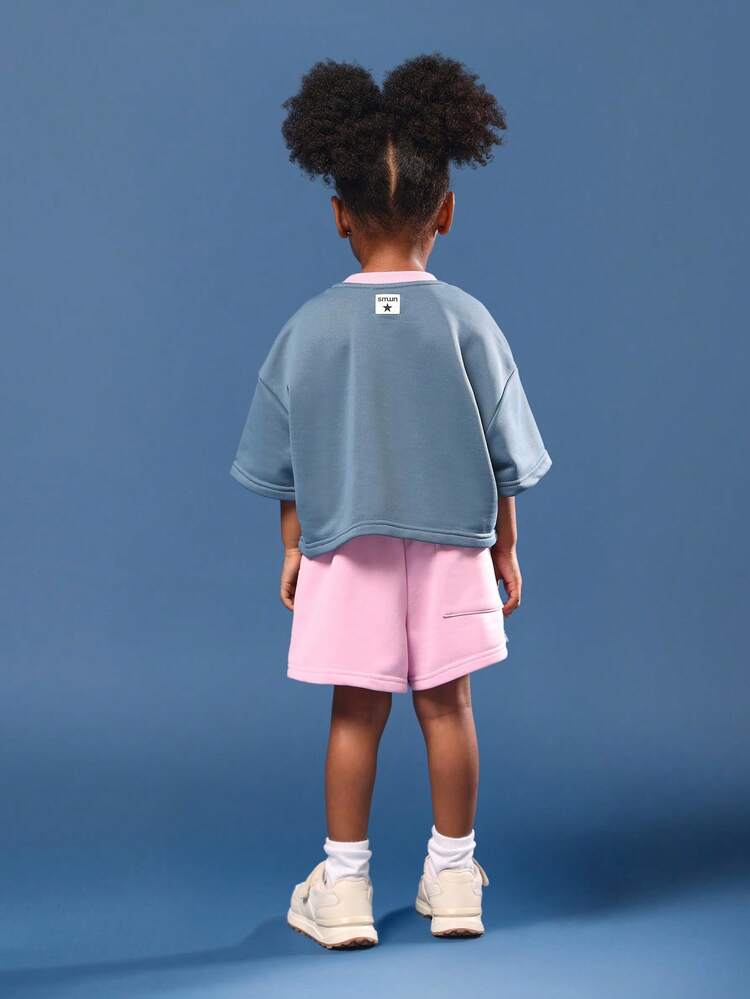 Boxy Crew Neck Top With Elastic Waist Shorts Set