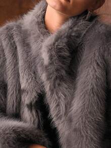 MOTF PREMIUM STANDER COLLAR FAUX FUR COAT, FALL WINTER - Grey - View 3