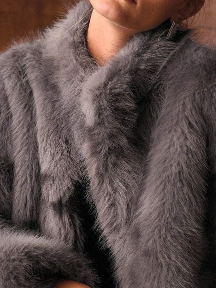 STANDER COLLAR FAUX FUR COAT, FALL WINTER