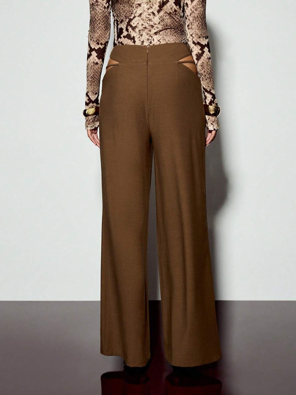 KIZN Wide Leg Trousers High Waisted With Side Cutouts Tailored Office Wear Business Casual Palazzo Pants Career Professional Interview Fall Winter Spring