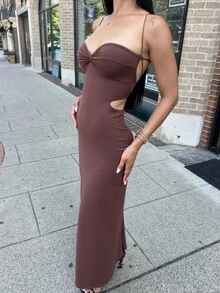 Carolina Barros Vestido de verano con tirantes finos, con nudo delantero y espalda descubierta, de unicolor y minimalista para mujer