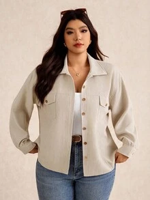 Elaquor Damen Große Größen Lässig Minimalistische Vielseitige Allround Cord Locker Jacke, Ganzjährig