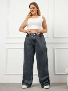 EURMUSE 100%Cotton Rigid, High Waist Wideleg Fit - Dark Grey - View 4