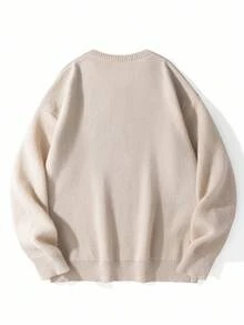 Manfinity Homme Sweater Pria Kasual Longgar dengan Motif Huruf & Kartun, Kerah Bulat, Lengan Panjang, Musim Gugur - Krem - View 2