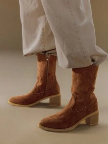 Styleloop Giày bốt cao bồi phong cách Âu Mỹ dành cho nữ, đế dày chống trượt, thêu thủ công, mềm mại và thoải mái, màu nâu thích hợp cho tiệc Halloween, trang phục cao bồi, cốt lõi - màu nâu - Xem 5