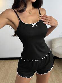 SHEIN INS Minimalist Purple Ribbed Women Loungewear, Suitable For Casual Wear And Sleepwear