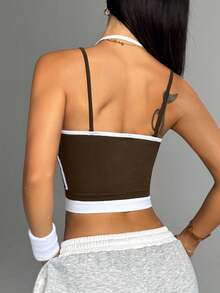 Easithlete 休闲运动背心，简约时尚，日常健身上衣，棕色 - 棕色 - 查看 4