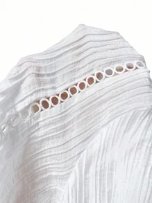 Chiquease 女士夏季服饰，法式优雅镂空蕾丝拼布时尚衬衫 - 白色 - 查看 10