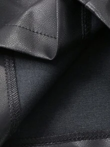 FRIFUL Women's Solid Black PU Strap Straight Waist Drawstring Loose Casual Jumpsuit, Versatile For Airport Travel, Autumn - Black - View 8