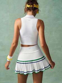 VARSITIE Fustă sport cu dungi contrastante, plisată, talie suprapusă și pantaloni scurți