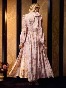 MOTF PREMIUM Elegantes Blumenkleid mit Gürtel für Damen - Korallenrosa - Übersicht 6