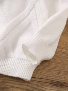 幼儿男童圆领长袖条纹菱形图案套头休闲毛衣 - 白色 - 查看 6