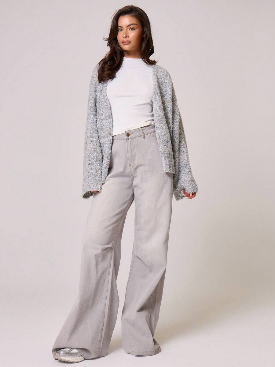 MUSERA Áo len cardigan tay loe dáng rộng, phong cách Y2K thập niên 90, thường ngày, dễ thương, ngọt ngào, thích hợp cho sân bay, đi học, mặc hàng ngày, dự tiệc tối, thanh lịch. - Xám - Xem 1