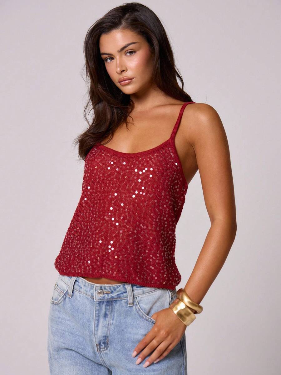 MUSERA Strappy Sequin Spaghetti Strap Top Spring, Summer, Ibiza, Y2k, Cool Girl, Festival, Rave, Vacation, Club, Cute Fall Christmas Sparkly Thanksgiving Chic