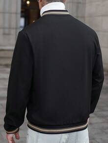 Manfinity CasualCool 2025男士秋冬户外夹克，新款男士秋季外套，秋冬夹克，男士秋冬户外保暖外套服装男士撞色休闲长袖夹克黑色飞行员夹克男士拉链飞行员夹克男士休闲夹克 - 黑色 - 查看 2