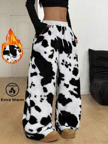 Coolane Women's Fall/Winter Streetwear Going Out Streetwear Vintage Back To School Cow Print Graphics Black And White Straight Pants