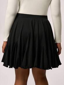 SHEIN Tall CURVE Plus Size Black Casual Loose A-Line Skirt, Fashionable, Black Ruffle Skirt, Shorts
