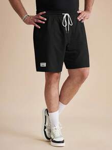 EASEVO 大码男士休闲宽松梭织短裤，适合夏季 - 黑色 - 查看 5