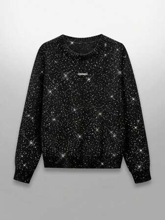 NEON BLANC Men's Loose Casual Sequin Embellished Pullover Sweater , Fall Winter