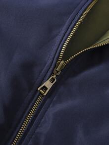 Manfinity Homme Herren Langarm Lässig Stehkragen Reißverschluss Windjacke für Outdoor mit schrägen Taschen, umkehrbar, marineblau, Fliegerjacke, umkehrbare Jacke, leichte Jacke, Herbst