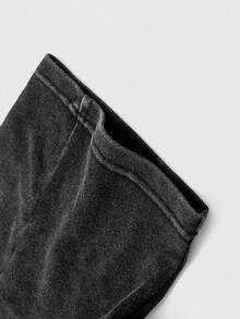 ROMWE MEN Casual 男士复古水洗雪花铆钉装饰短袖T恤，2000年代风格 - 黑色 - 查看 6