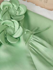 女宝宝浅绿色休闲可爱韩版时尚日常连衣裙，春秋 - 綠色 - 查看 5