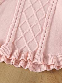 Young Girls' Pullover Knit Sweater Vest,Pink,Party,Elegant Lady Style Twist Rope & Ruffle Hem Design,Versatile For Daily Wear,Home,Outdoor,Fall Winter - Pink - View 5